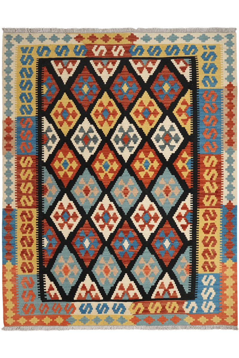 Kelim Gashgai · Handgewebt – Schwarz, 198x157 cm