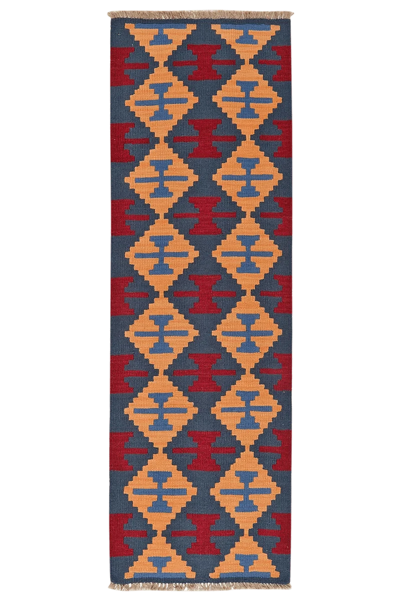 Kelim Gashgai · Handgewebt – Blau, 201x66 cm