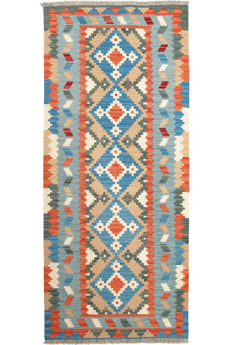 Kelim Gashgai · Handgewebt – Blau, 195x82 cm