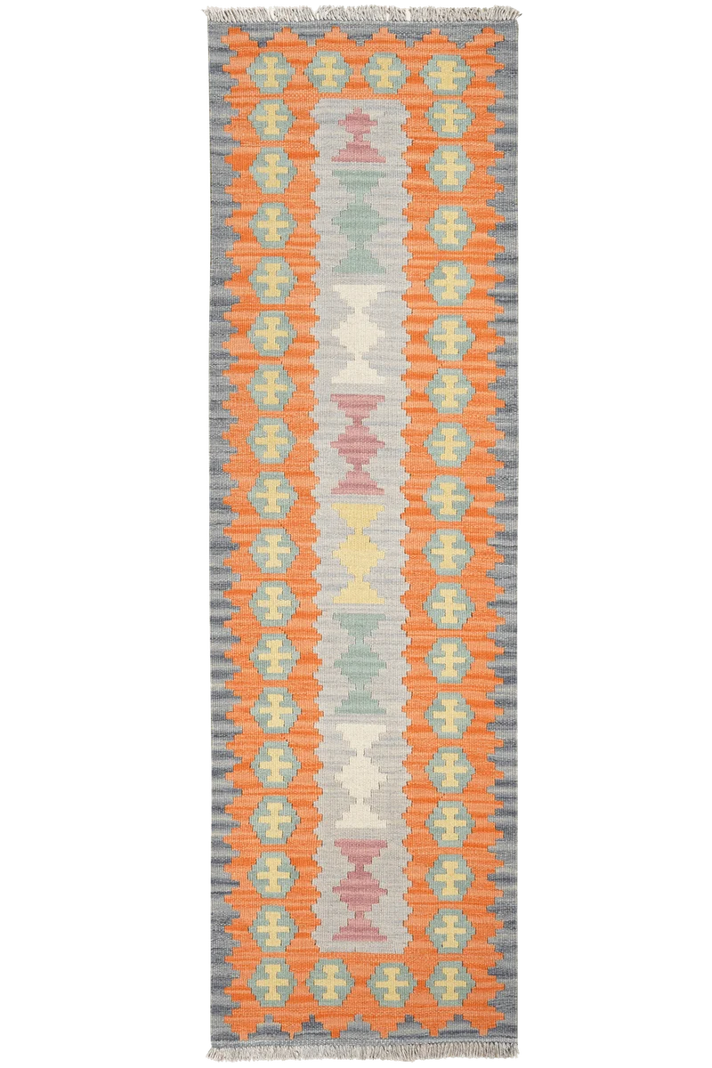 Kelim Gashgai · Handgewebt – Grau, 194x58 cm