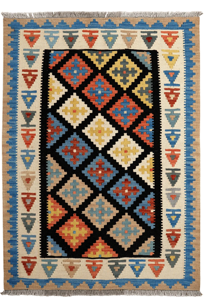 Kelim Gashgai · Handgewebt – Schwarz, 147x106 cm