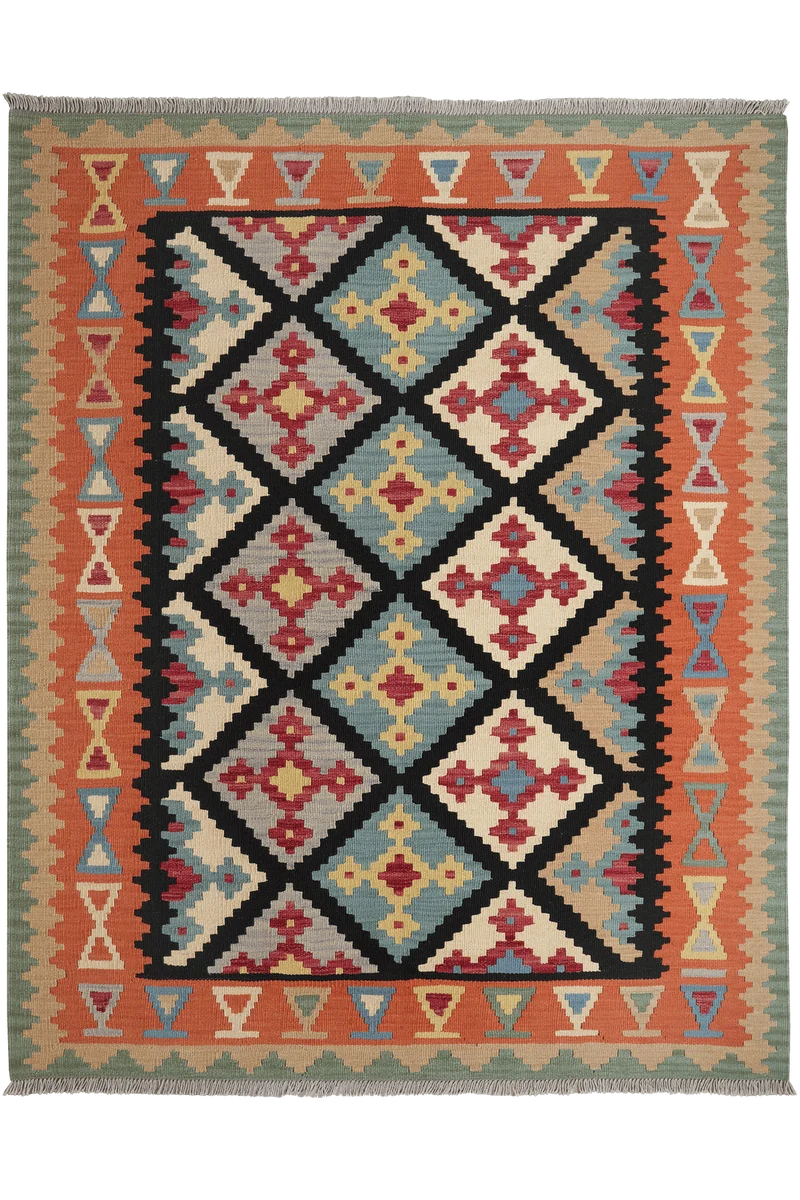 Kelim Gashgai · Handgewebt – Schwarz, 195x159 cm