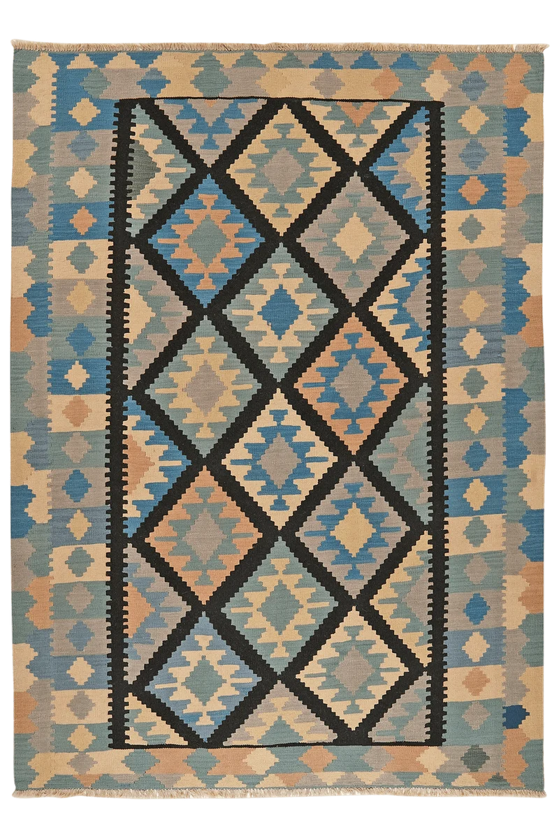 Kelim Gashgai · Handgewebt – Schwarz, 243x179 cm