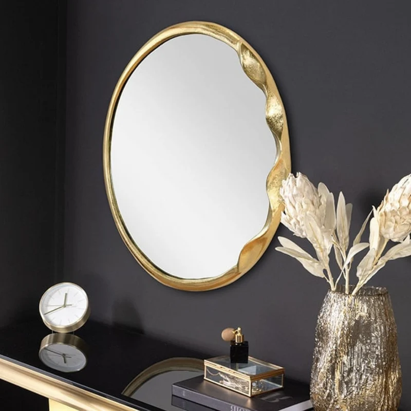 Design Wandspiegel BARATO 55cm rund gold Metall Handarbeit