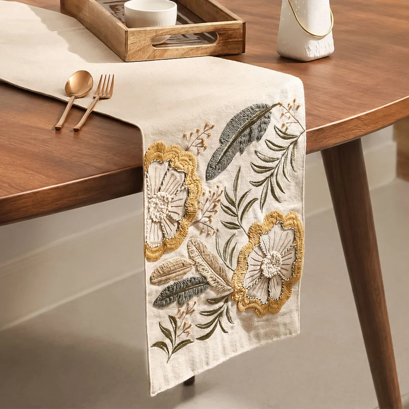 Leafy Embroidered Table Runner - Multicolor
