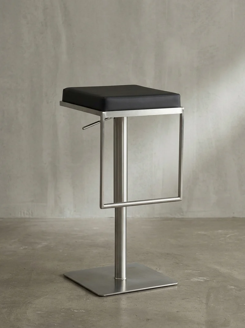 Barhocker – Schwarz, Kunstleder, Edelstahl, höhenverstellbar, drehbar, gepolstert, Modern