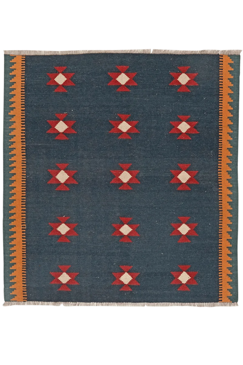 Kelim Gashgai · Handgewebt – Blau, 129x126 cm
