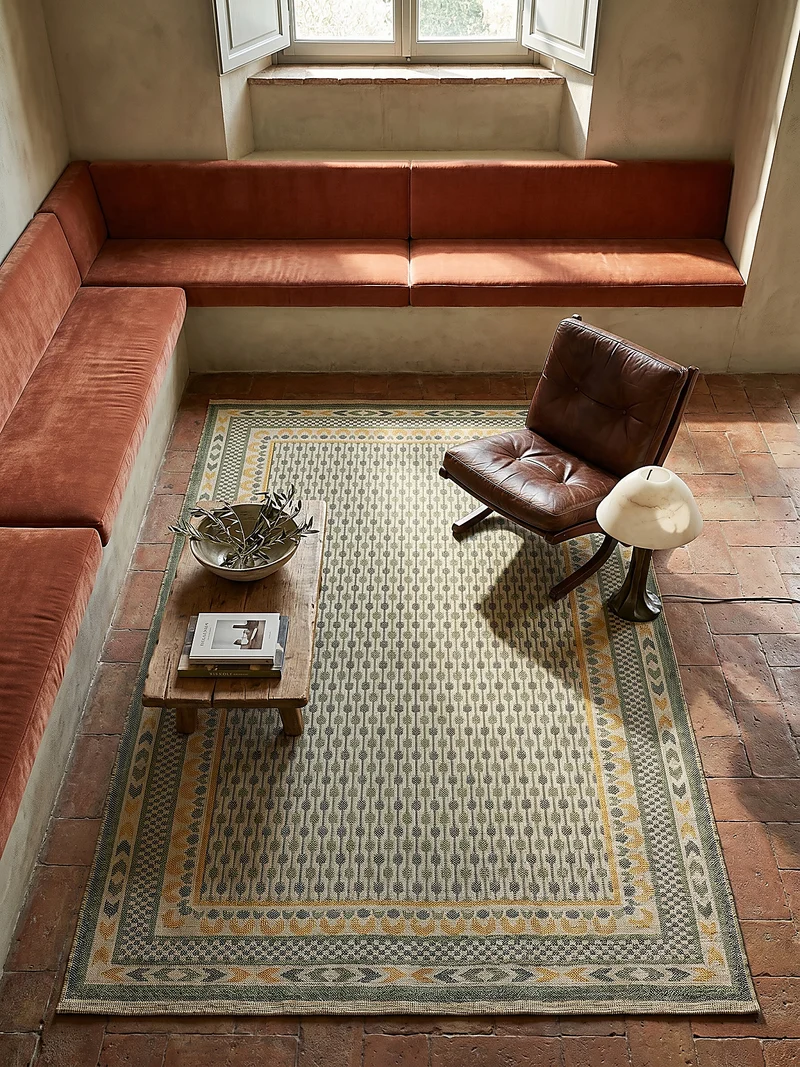 Teppich Jacquard-gewebt, Jute & Baumwolle, mit farbenfrohem Boho-Bordüren-Muster
