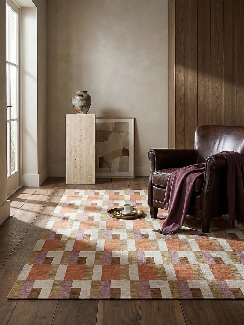 Flachgewebe-Teppich Blockmuster · 52 % Acryl · Chenille