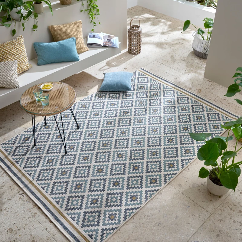 Outdoor-Teppich Rautenmuster · 100 % Polypropylen · flach