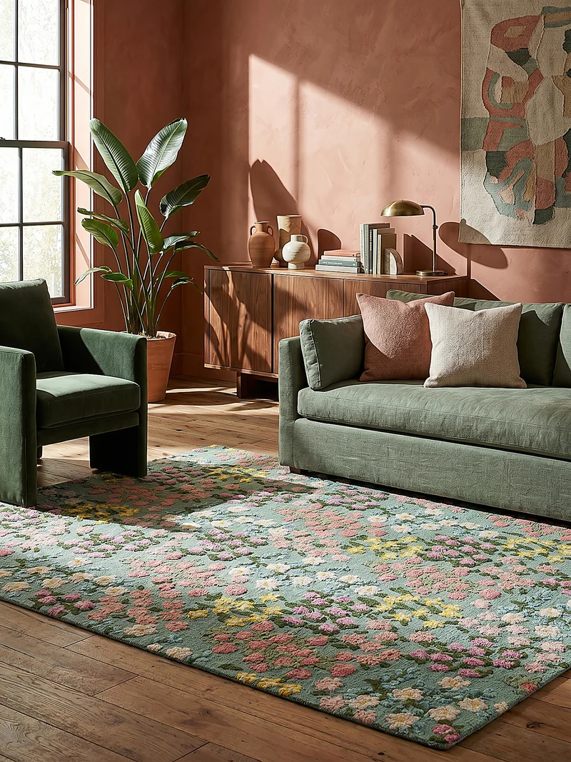 Wollteppich Floral Muster, Naturmotive, Schlafzimmer