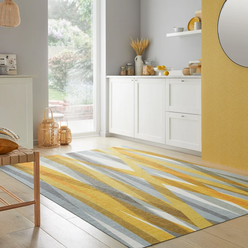 Teppich waschbar mit rutschfester Unterseite modernes Streifendesign