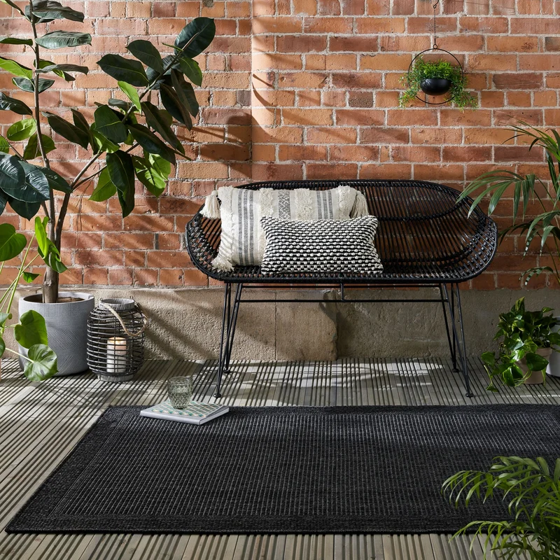 Outdoor Teppich Unifarben, Bordüre, Balkon schmutzabweisend
