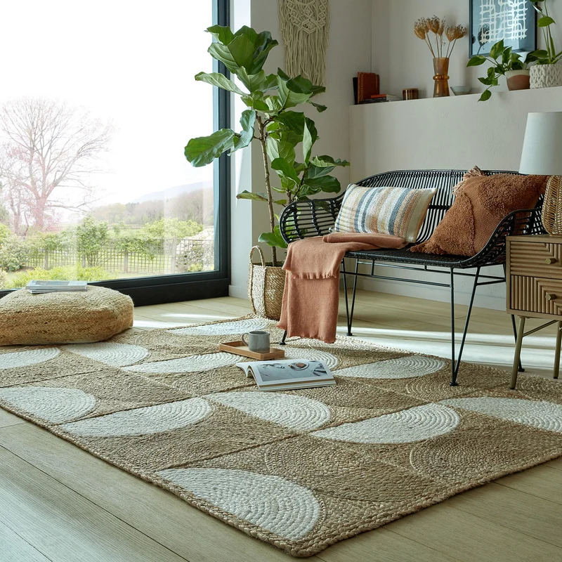 Jute Teppich Halbkreis Muster, Geometrisch, Wohnzimmer