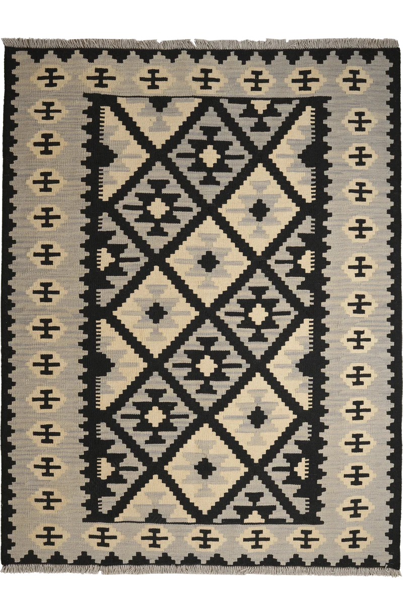 Kelim Gashgai · Handgewebt – Schwarz, 195x149 cm