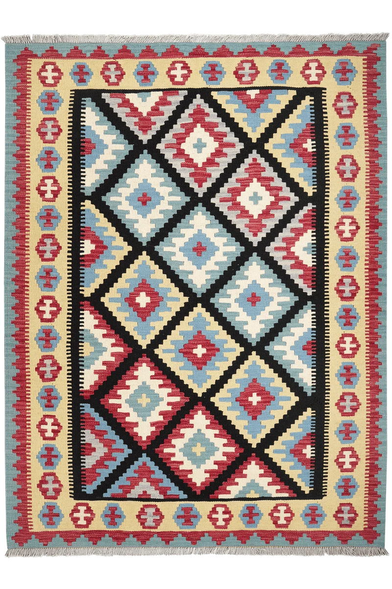 Kelim Gashgai · Handgewebt – Schwarz, 204x153 cm