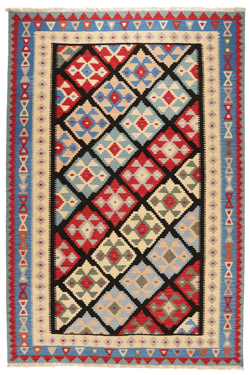 Kelim Gashgai · Handgewebt – Schwarz, 296x209 cm