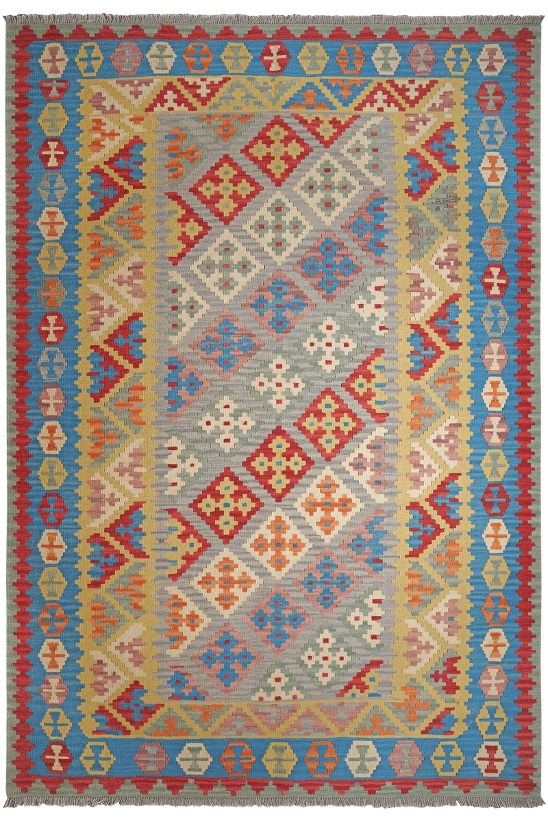 Kelim Gashgai · Handgewebt – Grau, 293x199 cm
