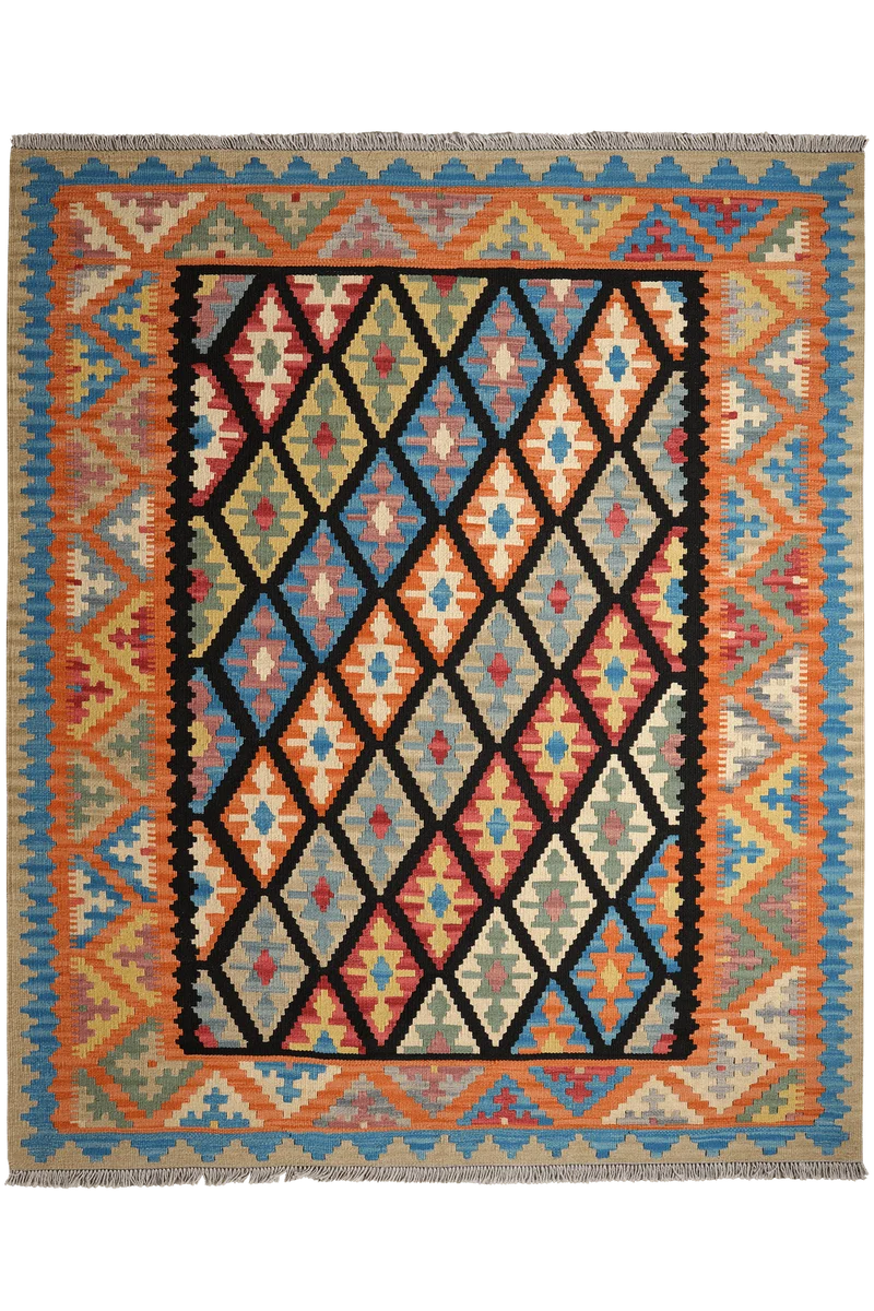 Kelim Gashgai · Handgewebt – Schwarz, 195x160 cm