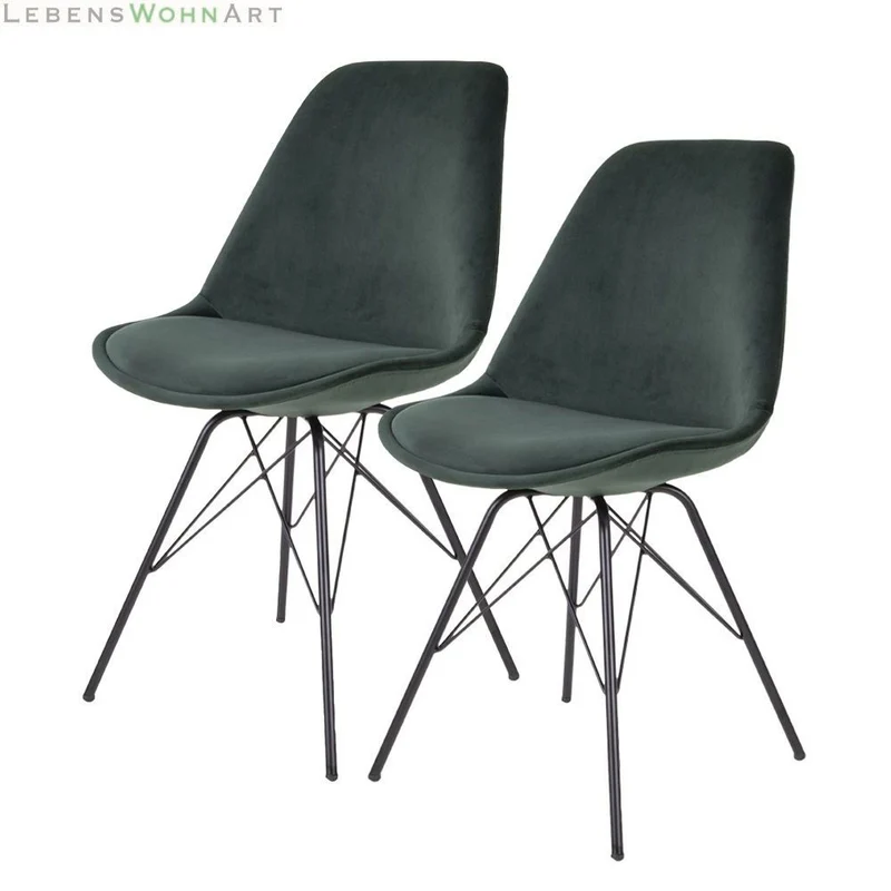 2er Set Klassiker Stuhl SCANDINAVIA dunkelgrün Samt - schwarze Beinen