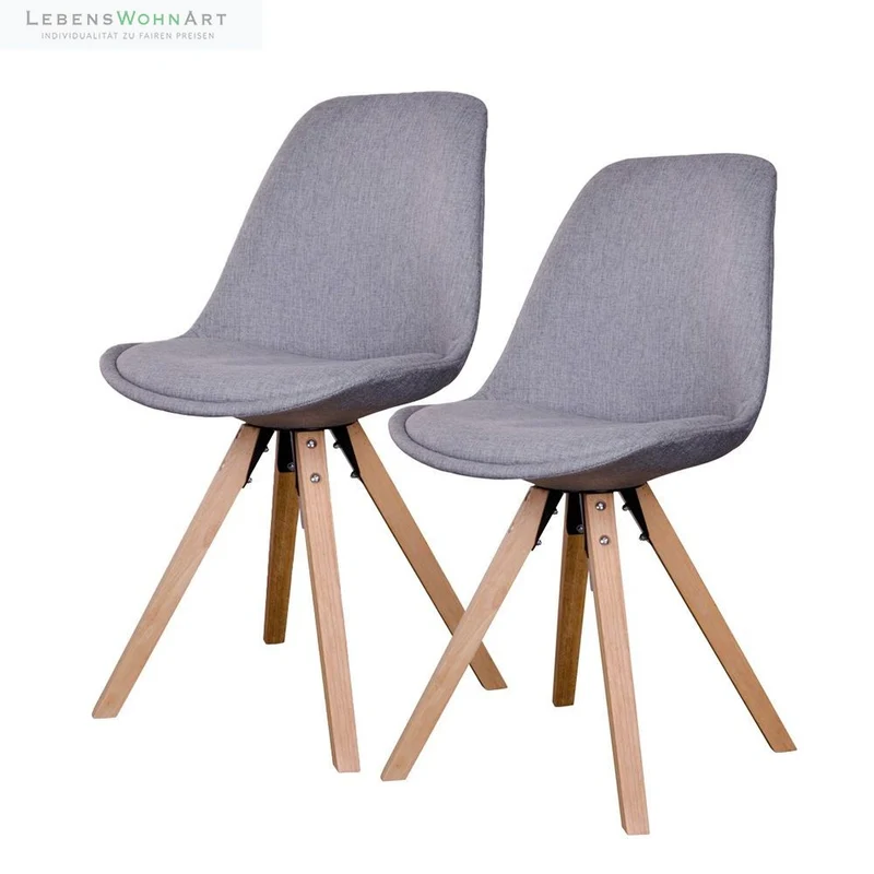 Design Stuhl SKAGEN (2er Set) hellgrauer Stoff + Holzbeine natural