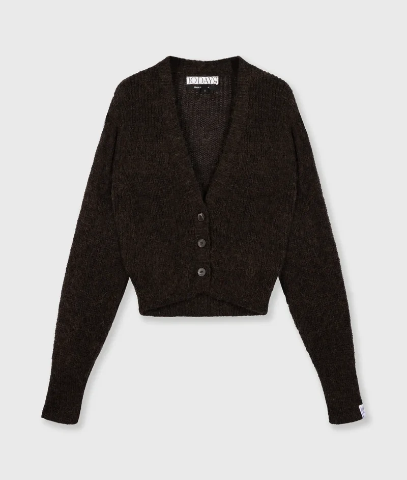 10DAYS AMSTERDAM Cropped Knit Cardigan Chocolate
