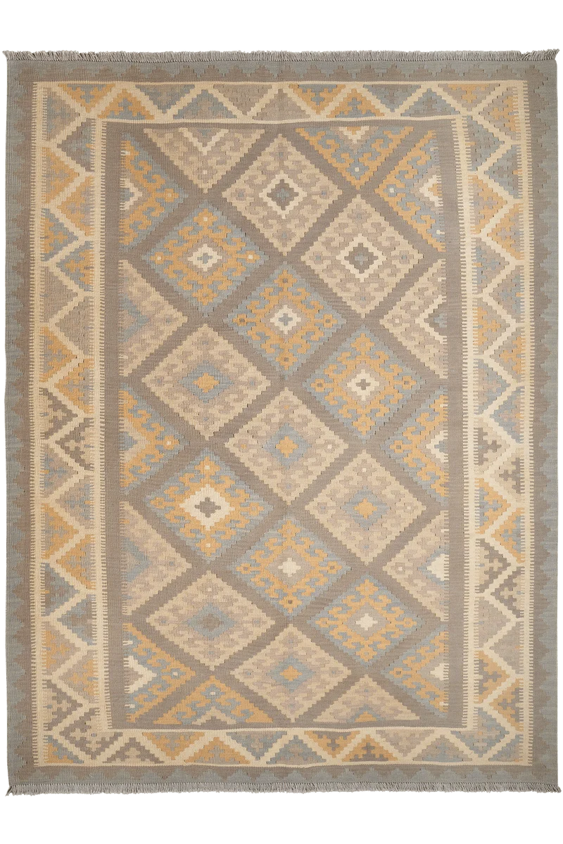Kelim Gashgai · Handgewebt – Grau, 246x187 cm