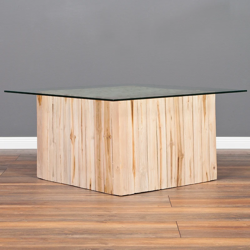 Teak Couchtisch JEFF mit Glasplatte 70x70cm Massivholz