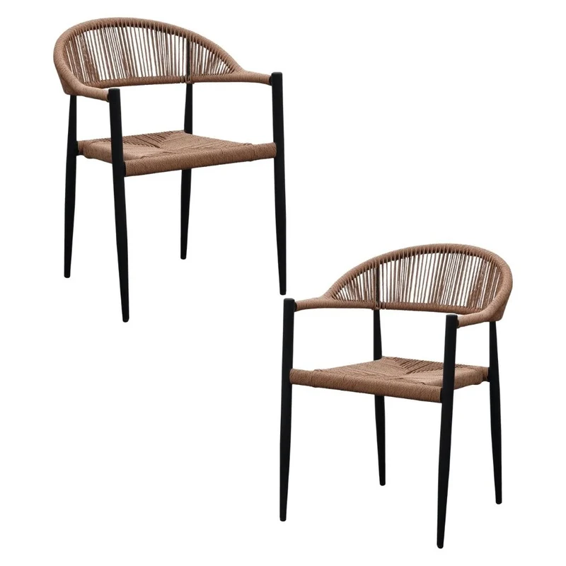 2er-Set Stuhl FUERTE natural schwarz wetterfest Aluminium Rattan