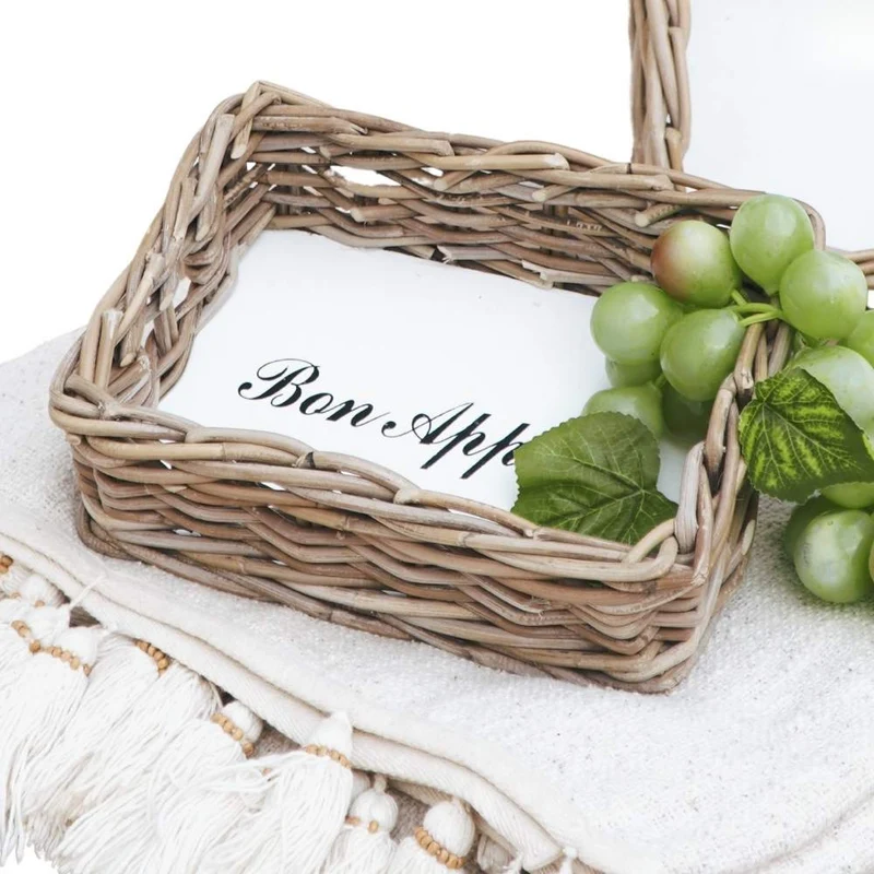 Landhaus-Tablett BON APPETIT 21x27cm Kubu Grey Rattan Handarbeit