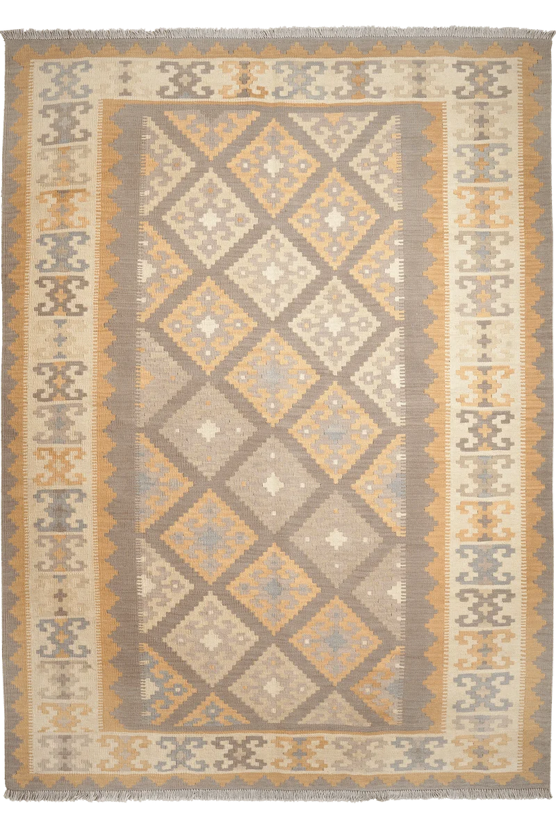 Kelim Gashgai · Handgewebt – Grau, 253x183 cm