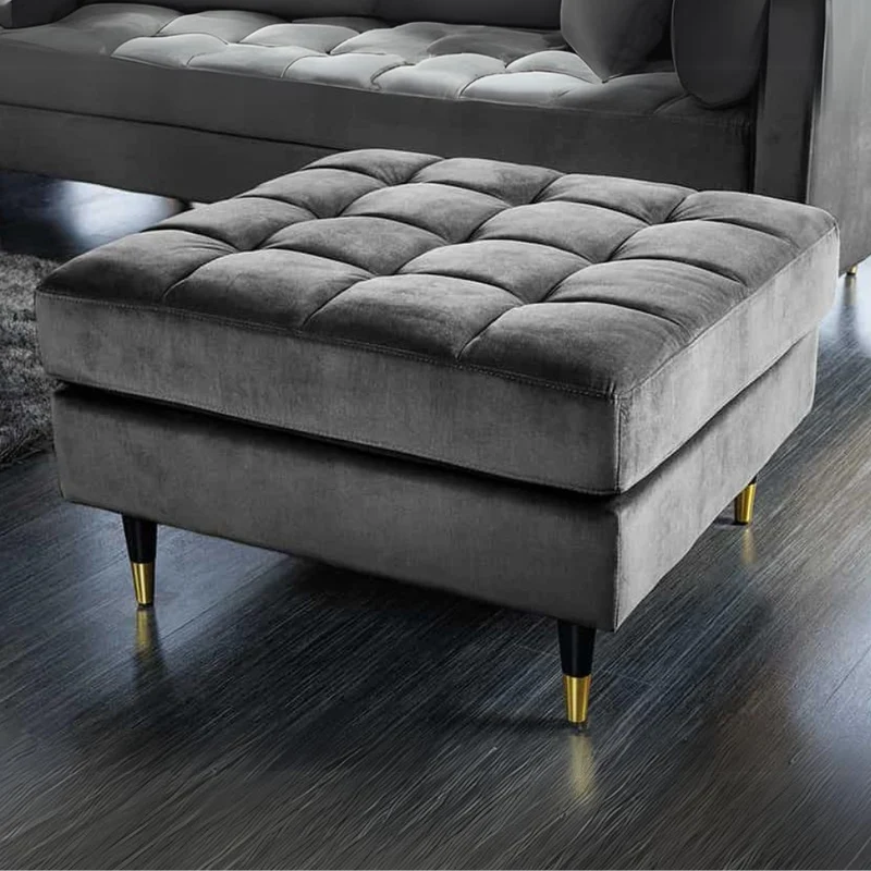 Moderner Hocker COMFORT 80cm grau Samt Taschenfederkern