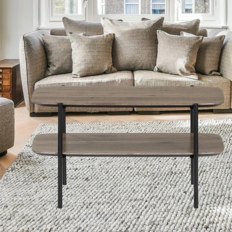 Moderner Couchtisch PINA 70x42cm taupe Ablage Pinien-Optik