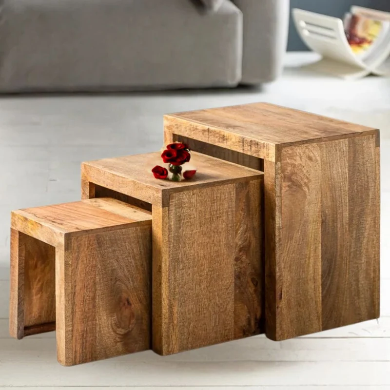 Trendiges 3er-Set SARA Couchtisch Beistelltisch natur Mango