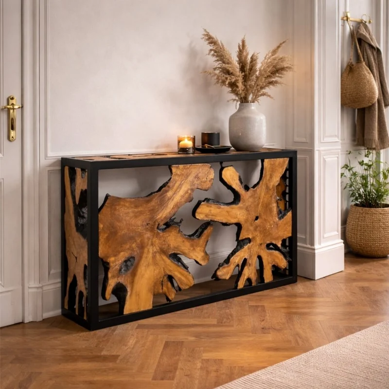Design Teak Konsole DUNCAN 120cm natural schwarzes Metall