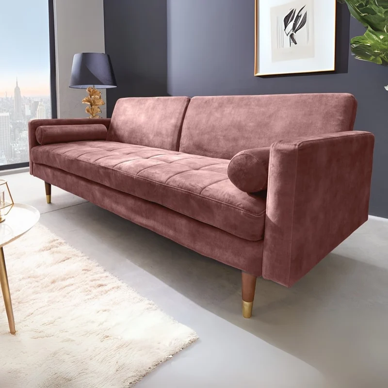Elegantes Schlafsofa DIVANO 196cm altrosa Mikrovelours 3-Sitzer