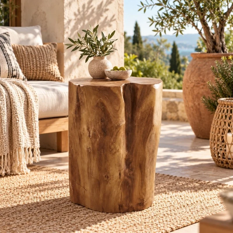Teak Beistelltisch Hocker HEAVY STOOL rund 40cm Handmade massiv