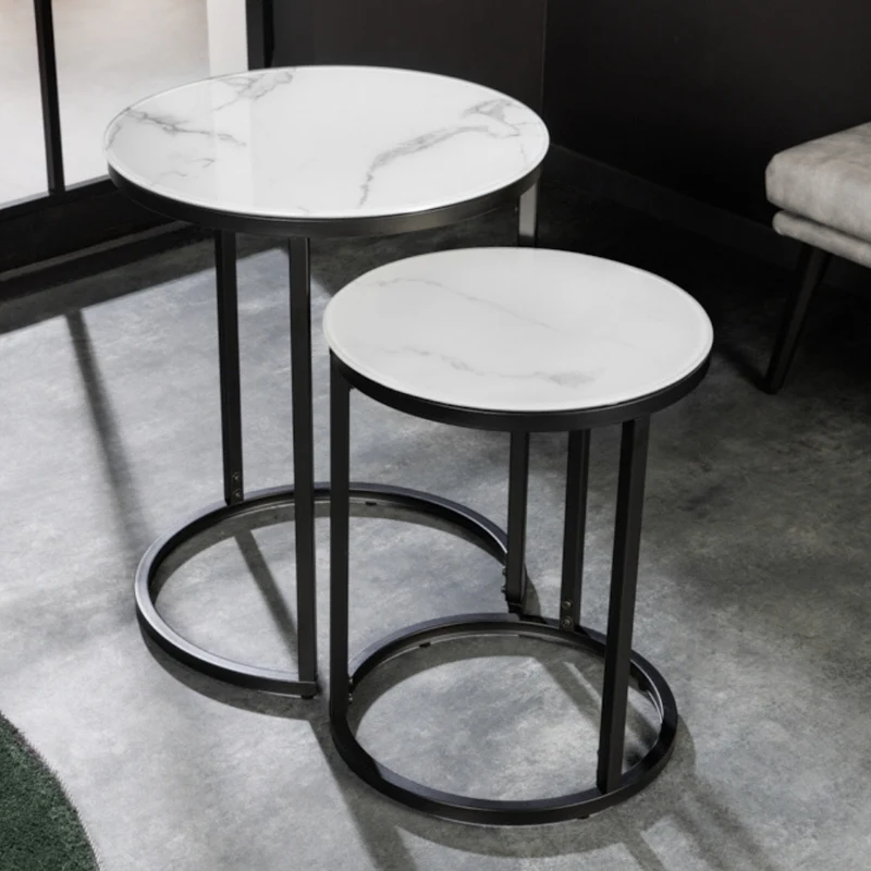 Elegantes Beistelltisch 2er Set MARMO 50cm Marmor-Dekor