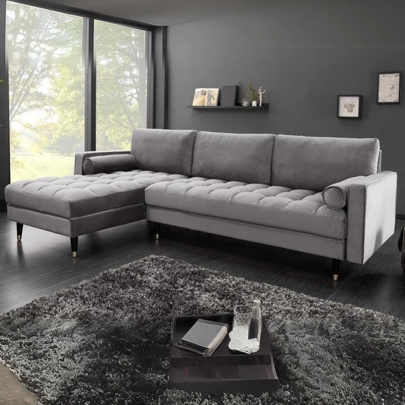 Ecksofa 260cm Ottomane beidseitig COMFORT grau Samt Federkern