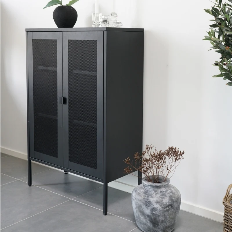 Modernes Highboard SYDNEY 120x80cm schwarz Metall Gittertür