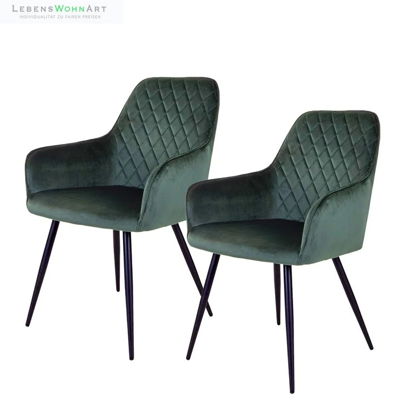 2er Set - Eleganter Stuhl BORA grün Samt Esszimmerstuhl