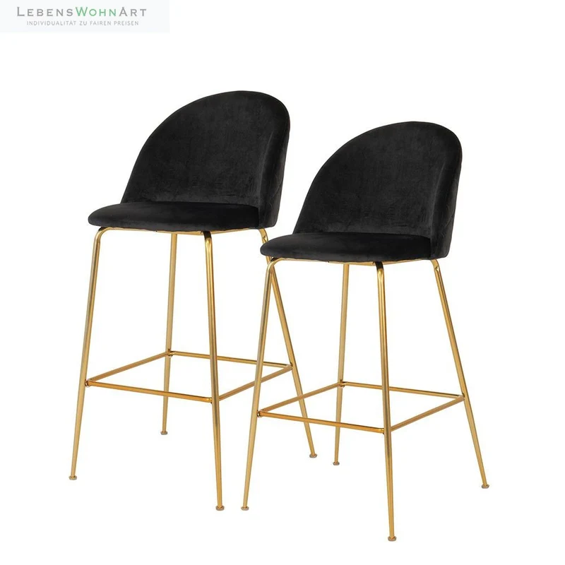 Edler Barstuhl TOULOUSE (2er Set) schwarz Samt Beine in Messing-Look