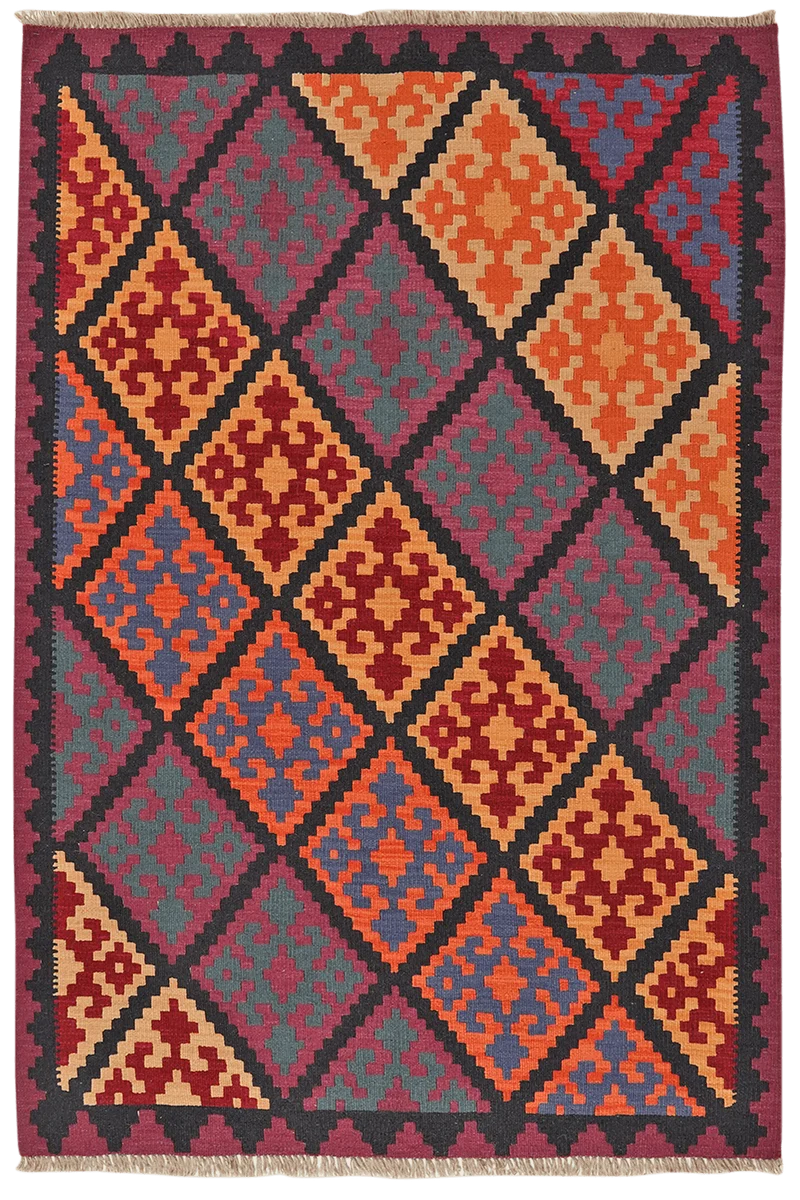 Kelim Gashgai · Handgewebt – Schwarz, 189x126 cm