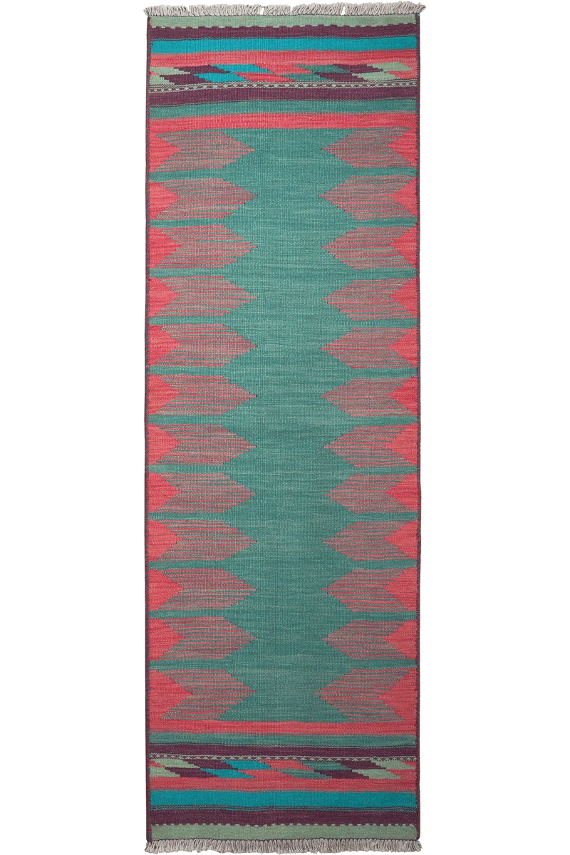 Kelim Gashgai · Handgewebt – Grün, 203x65 cm