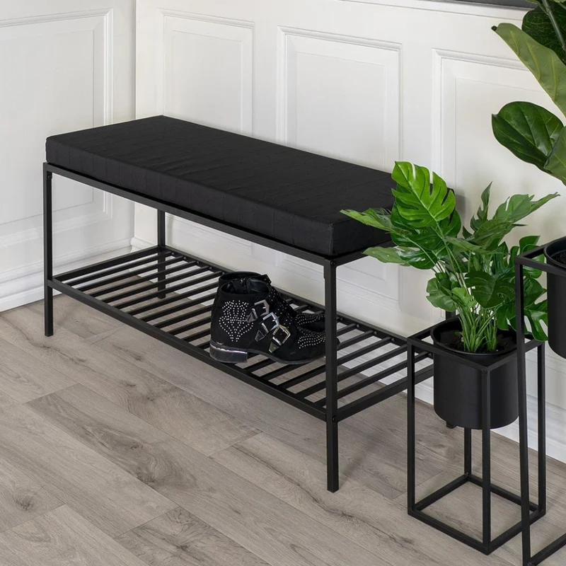 Moderne Bank LEVEN 100cm schwarz + Ablage mit Kissen
