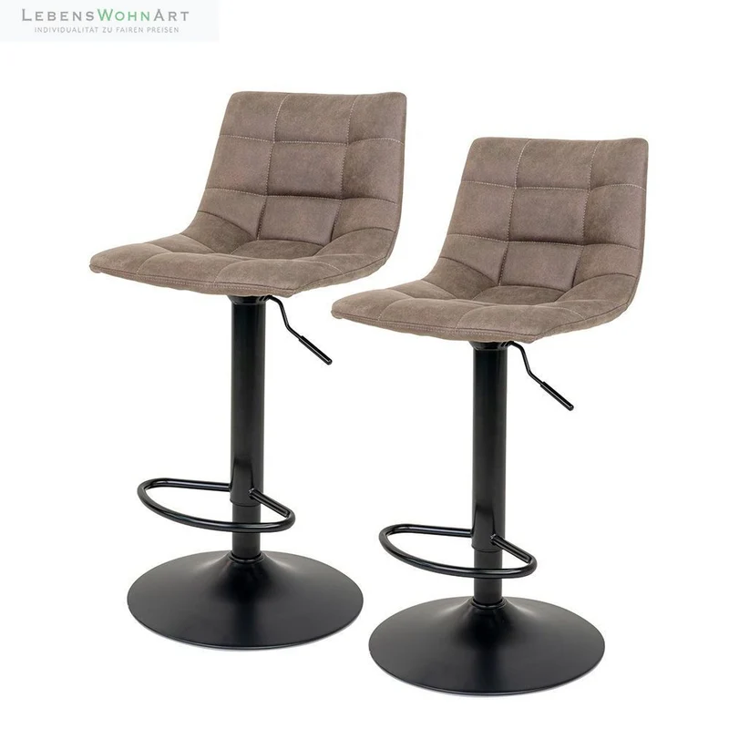 2er Set höhenverstellbarer Barstuhl LEIRIA light-braun Mikrofaser