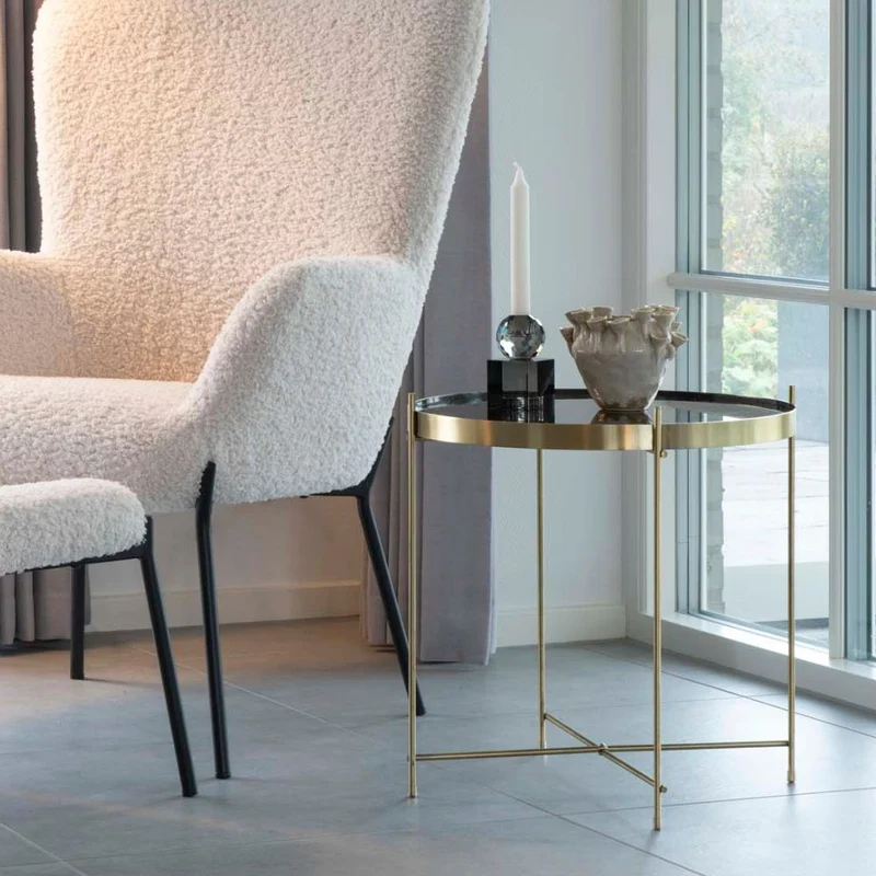 Eleganter Couchtisch VENEDIG messingfarbig Glas ca.ø48xH48cm