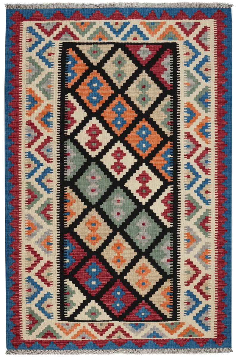 Kelim Gashgai · Handgewebt – Schwarz, 189x125 cm