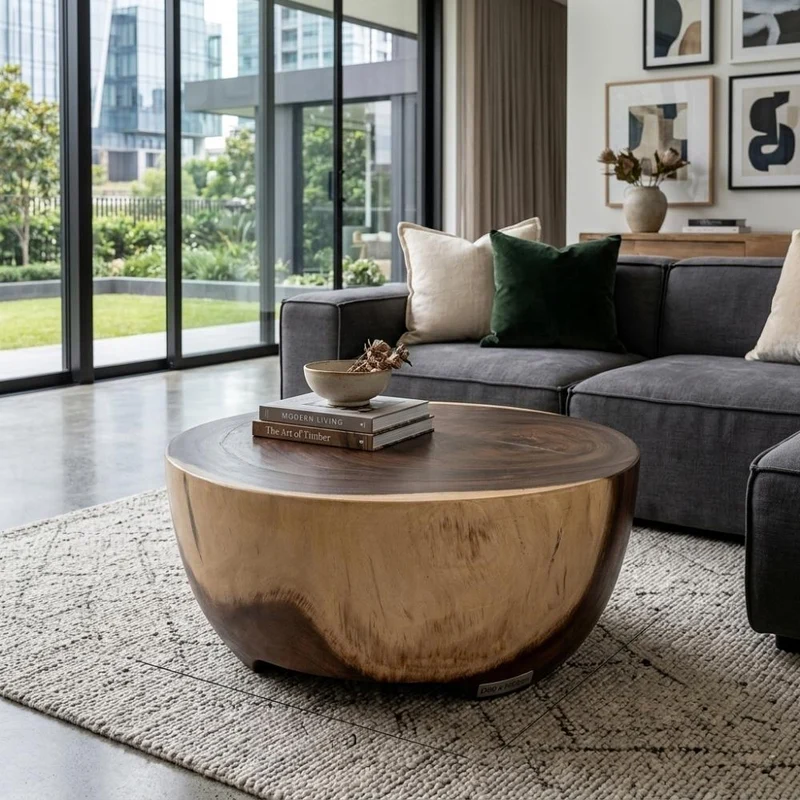Massiver Suar Couchtisch WINNY Natural ca. D75cm Handarbeit