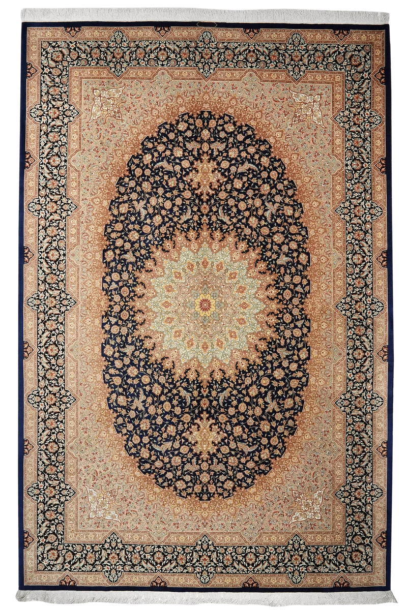 Ghoum Seide · Handgeknüpft – Blau, 300x199 cm